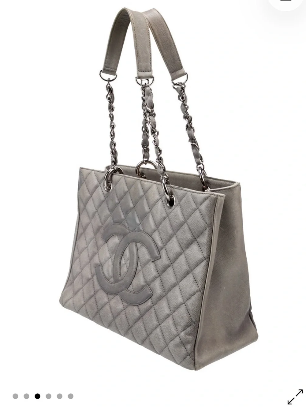 CHANEL Quilted Grand Shopping Tote in Silver Gray